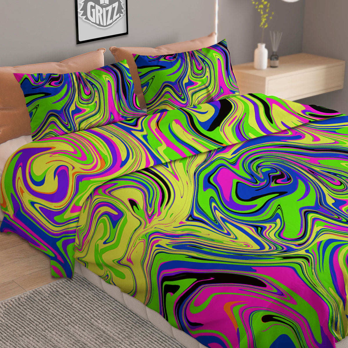 Trippy Abstract Neon Print Duvet Cover Bedding Set