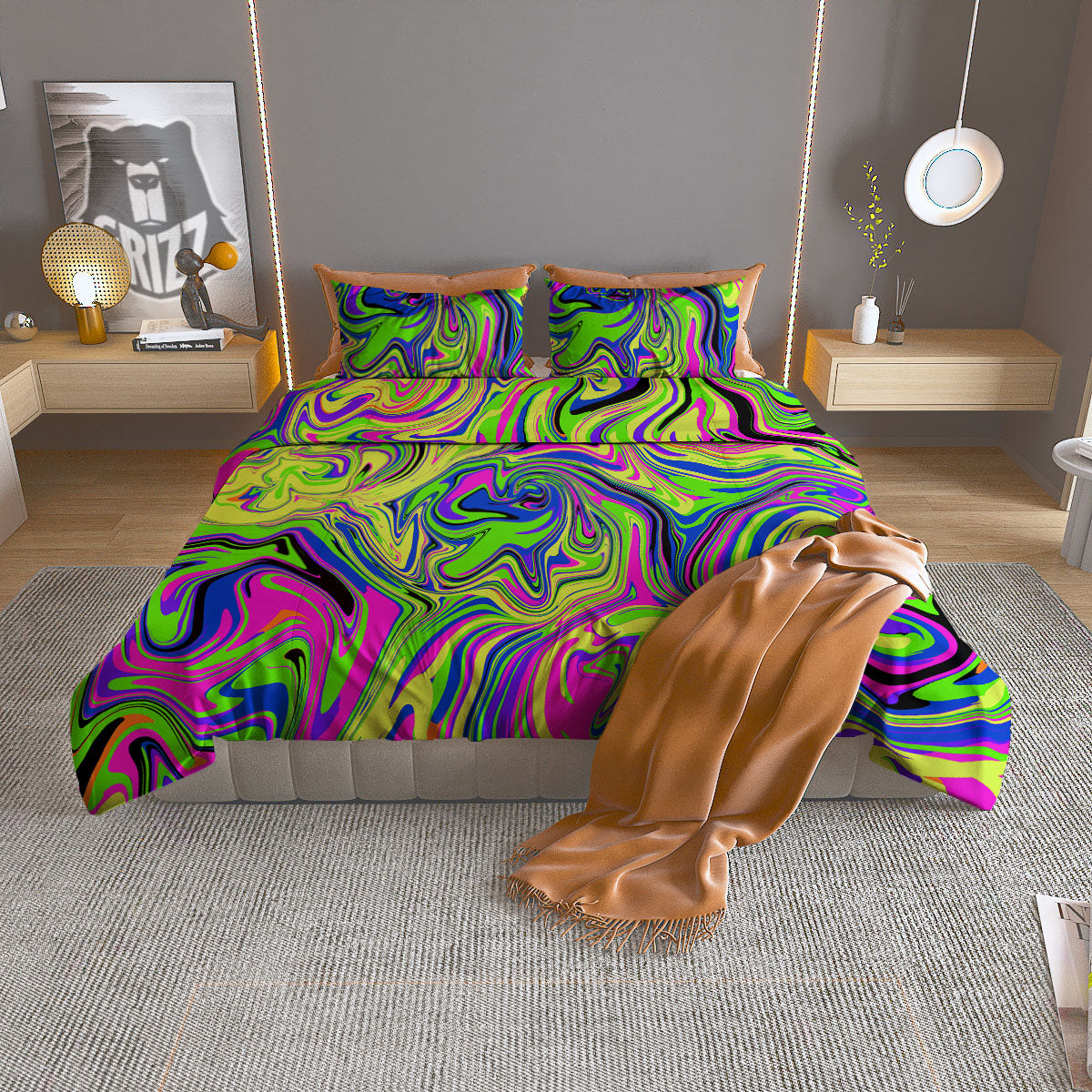 Trippy Abstract Neon Print Duvet Cover Bedding Set