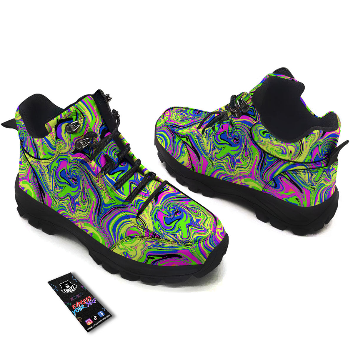 Trippy Abstract Neon Print Hiking Shoes-grizzshop