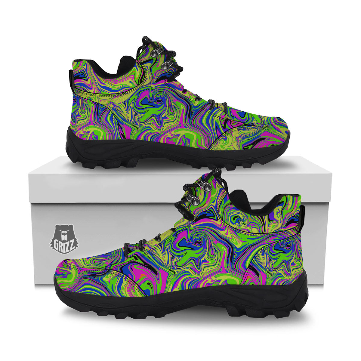 Trippy Abstract Neon Print Hiking Shoes-grizzshop