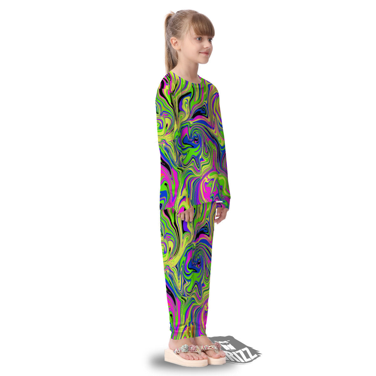 Trippy Abstract Neon Print Kid's Pajamas-grizzshop