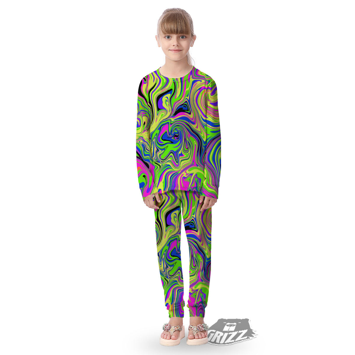 Trippy Abstract Neon Print Kid's Pajamas-grizzshop
