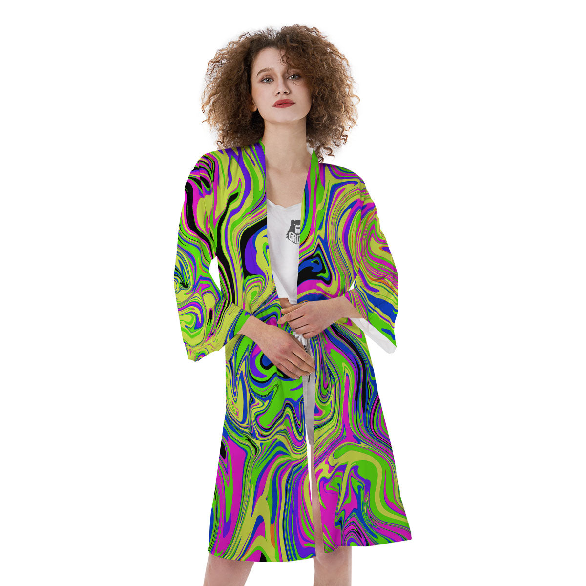 Trippy Abstract Neon Print Kimono-grizzshop