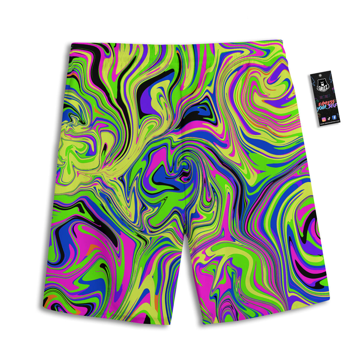 Trippy Abstract Neon Print Men's Athletic Shorts