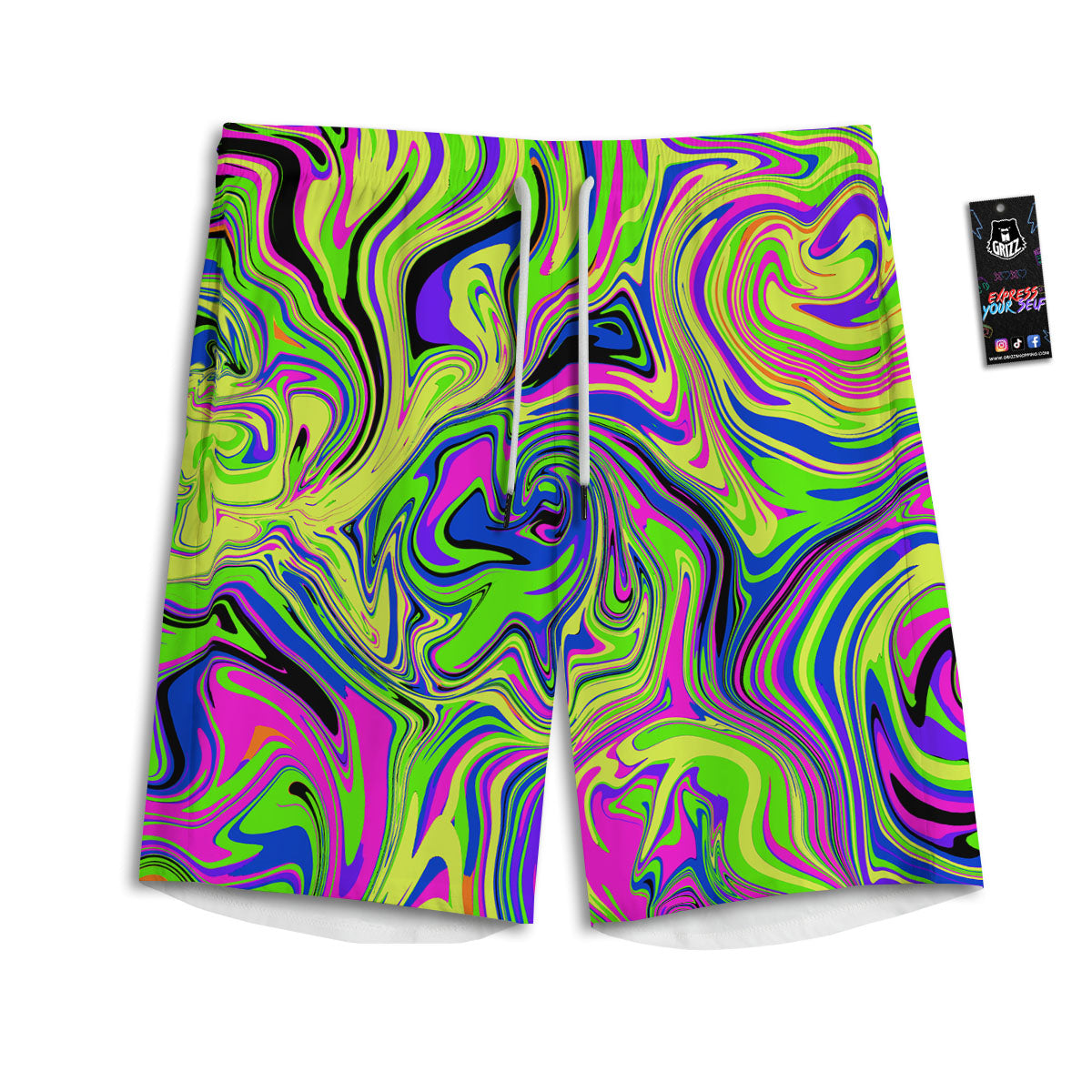 Trippy Abstract Neon Print Men's Athletic Shorts