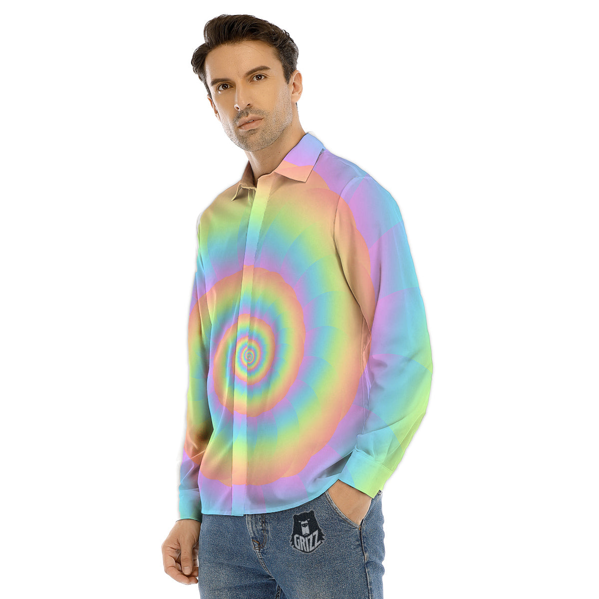 Trippy Abstract Neon Print Men's Dress Shirts-grizzshop