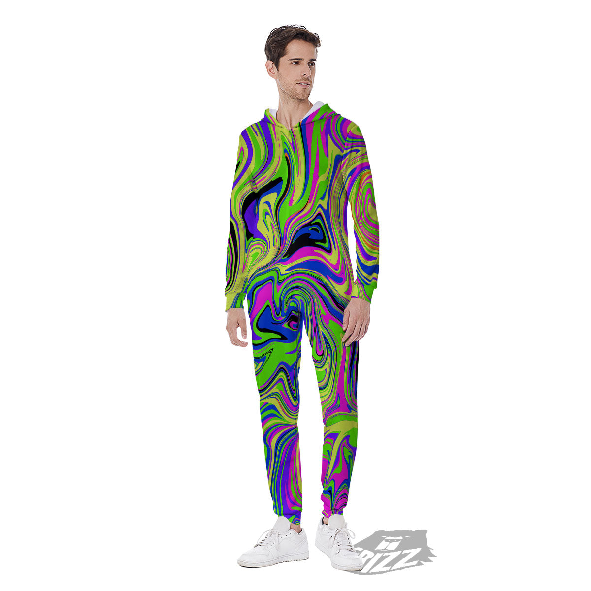 Trippy Abstract Neon Print Men's Jumpsuit-grizzshop