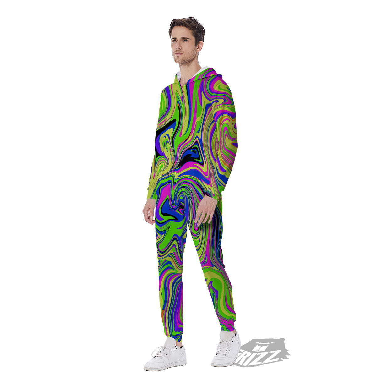 Trippy Abstract Neon Print Men's Jumpsuit-grizzshop