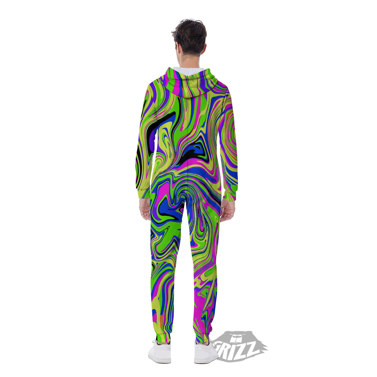 Trippy Abstract Neon Print Men's Jumpsuit-grizzshop