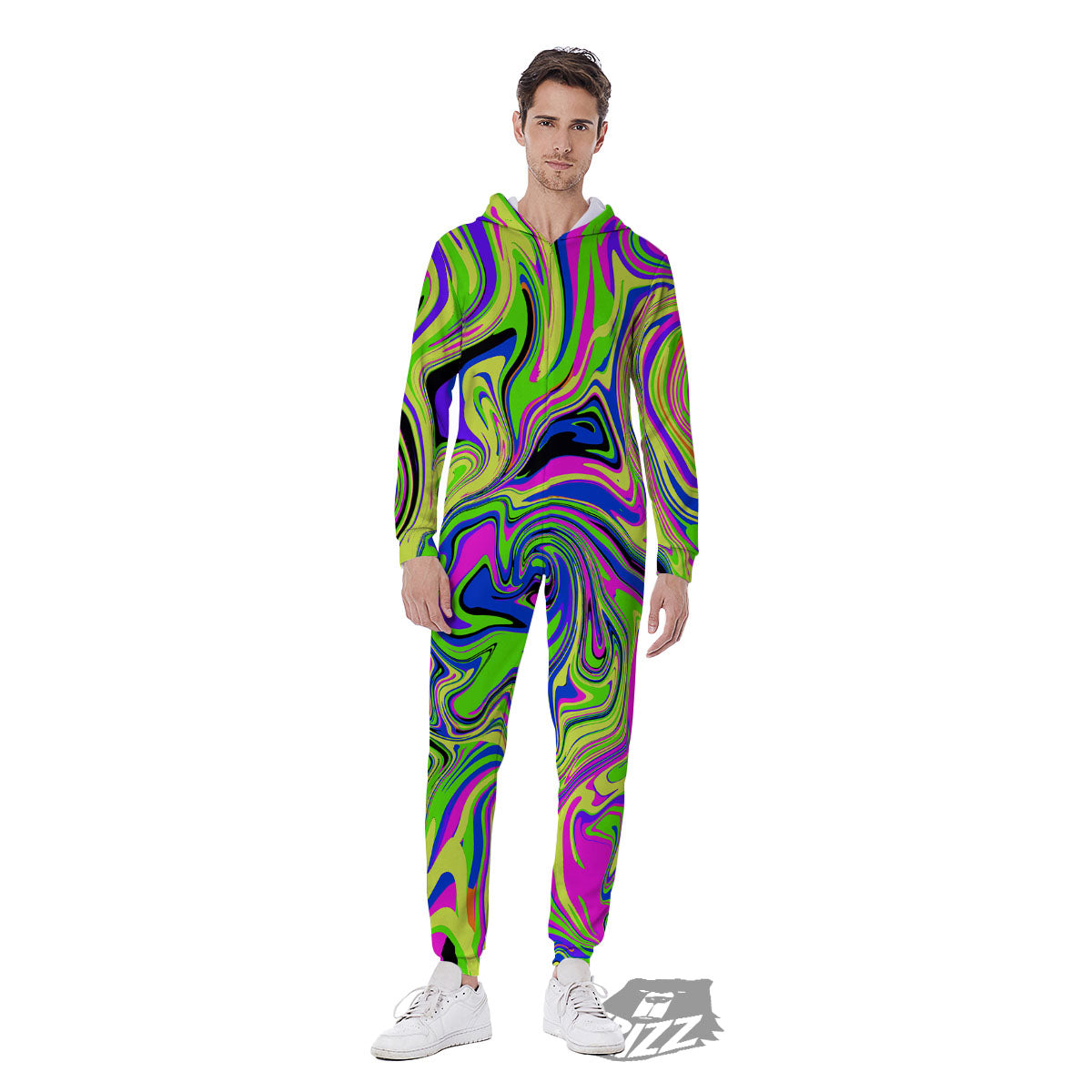 Trippy Abstract Neon Print Men's Jumpsuit-grizzshop