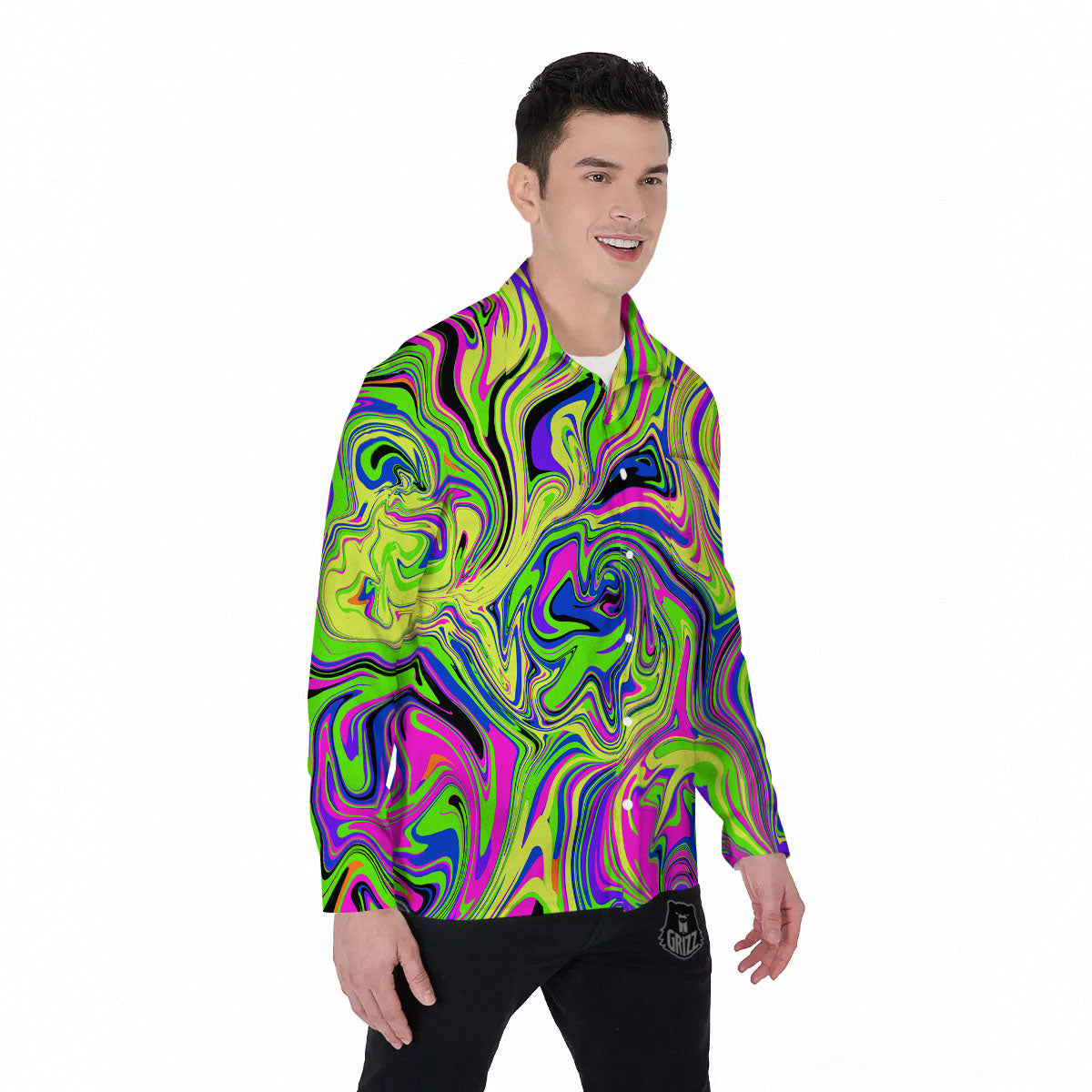 Trippy Abstract Neon Print Men's Long Sleeve Shirts-grizzshop