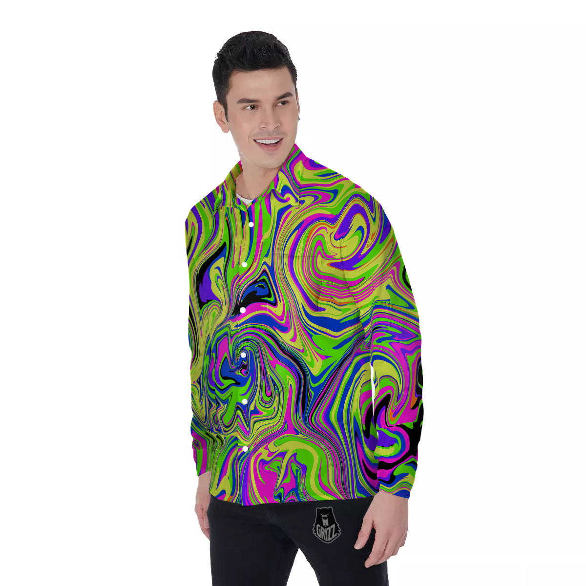 Trippy Abstract Neon Print Men's Long Sleeve Shirts-grizzshop