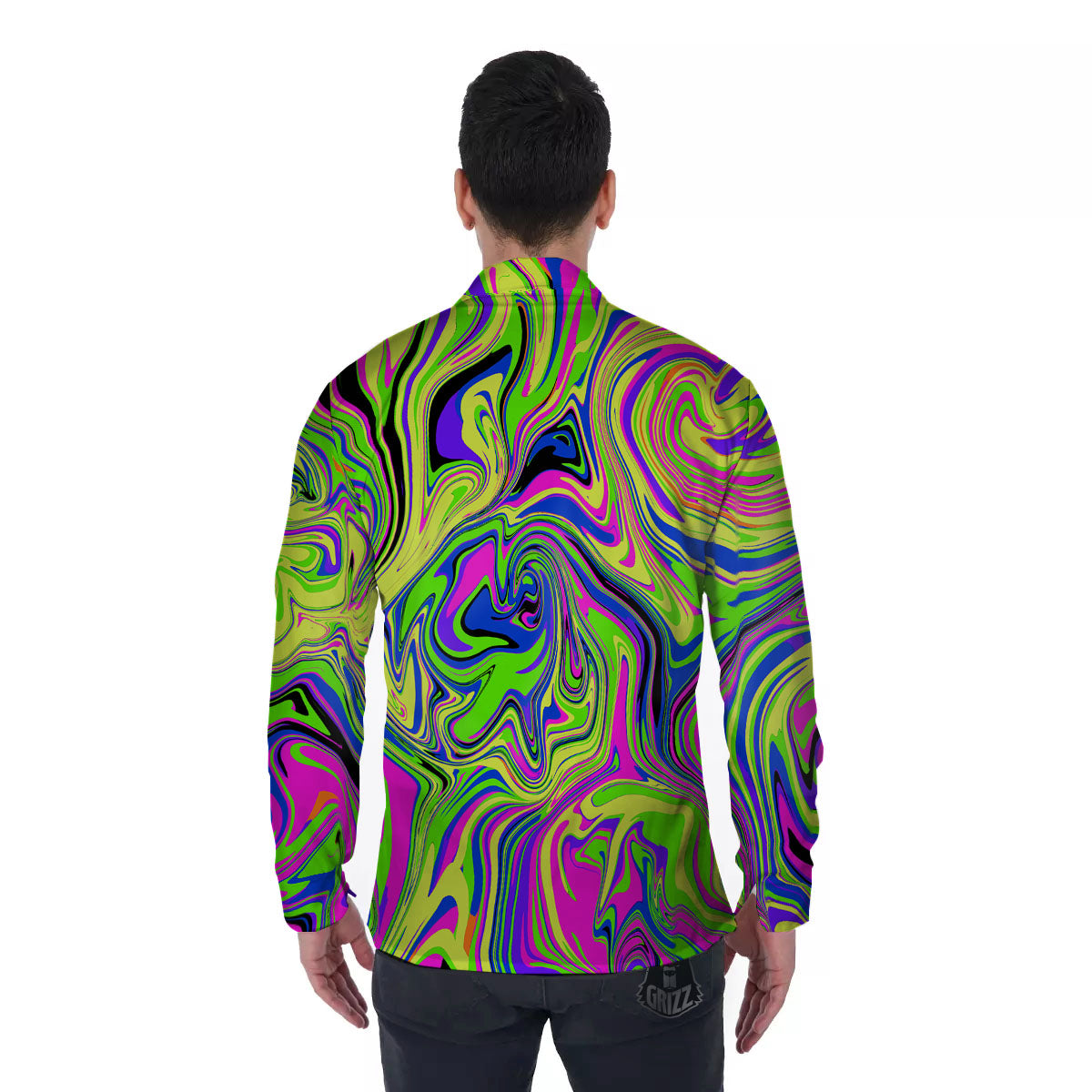 Trippy Abstract Neon Print Men's Long Sleeve Shirts-grizzshop