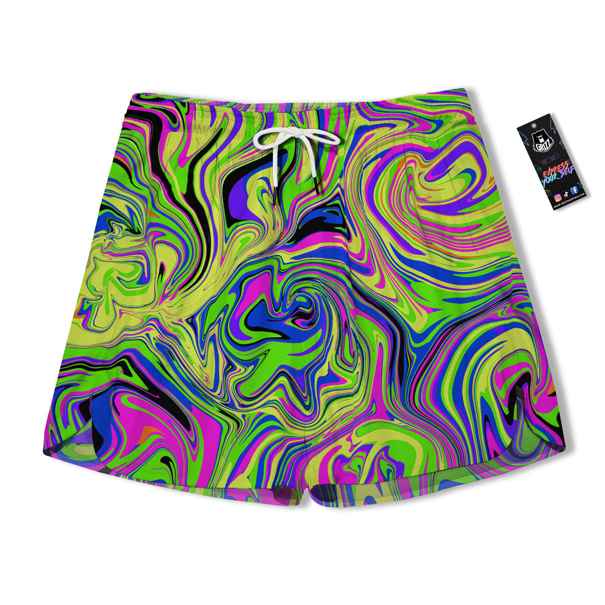Trippy Abstract Neon Print Men's Running Shorts-grizzshop
