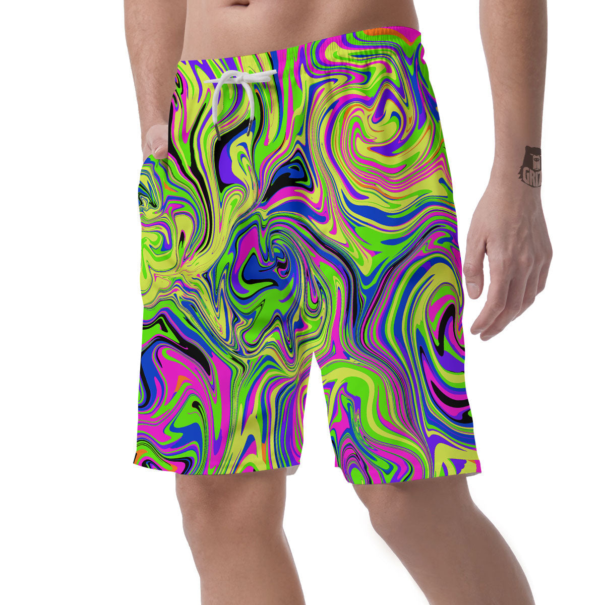Trippy Abstract Neon Print Men's Shorts-grizzshop