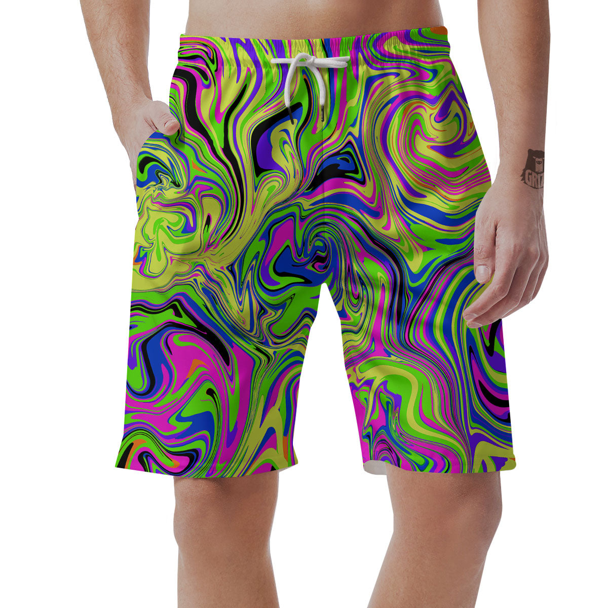 Trippy Abstract Neon Print Men's Shorts-grizzshop