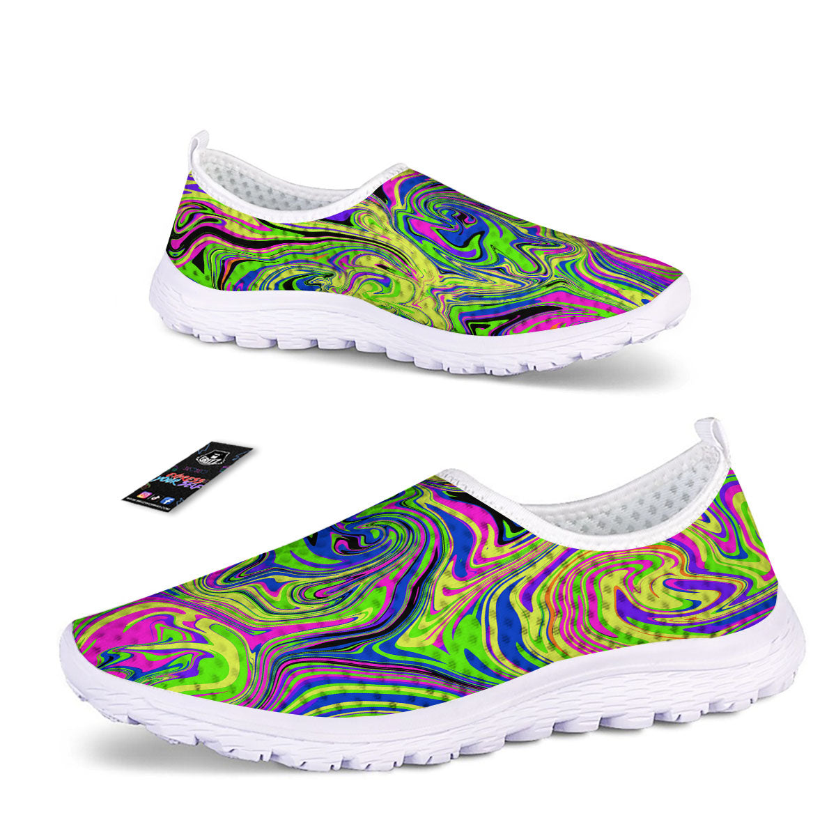 Trippy Abstract Neon Print Nurse Shoes-grizzshop
