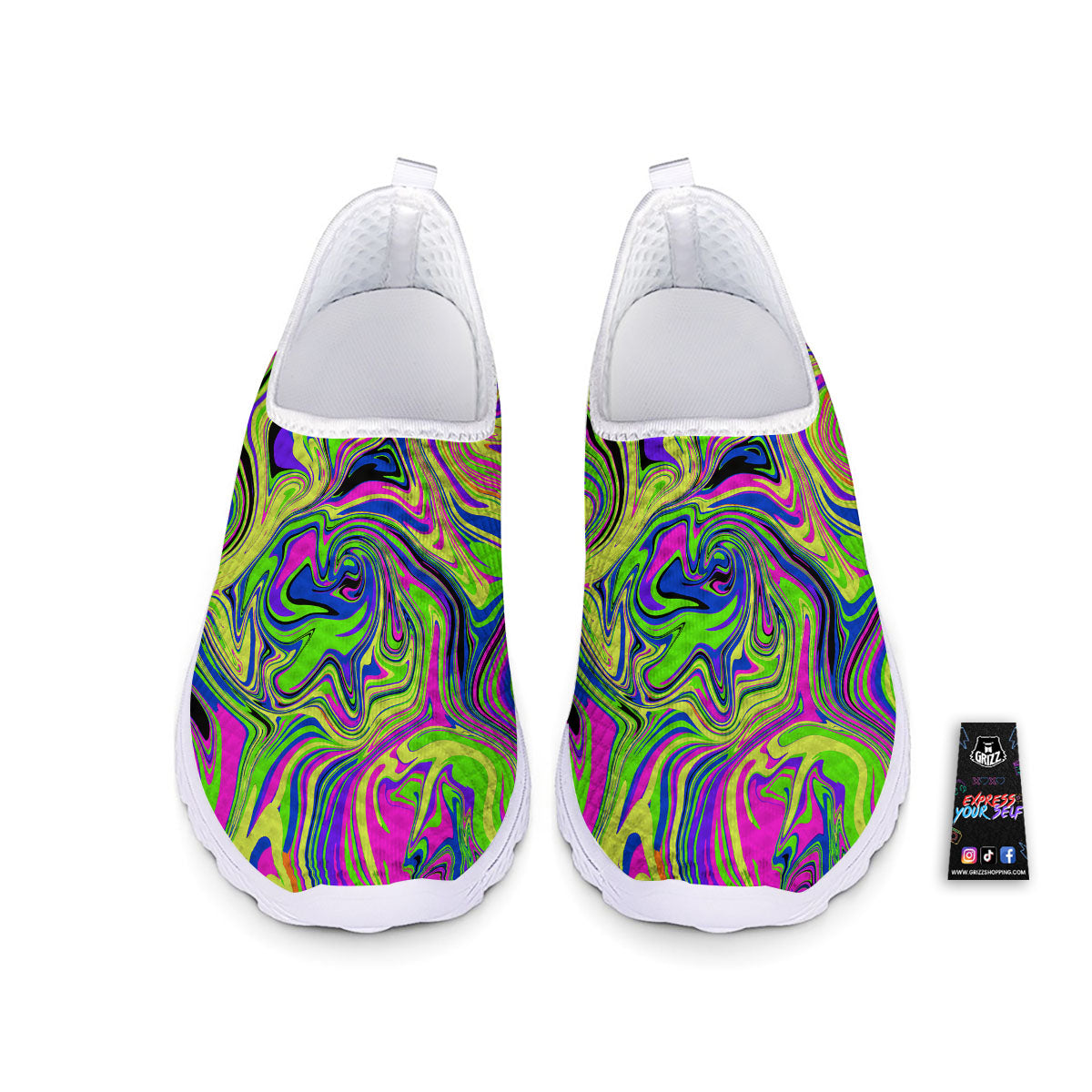 Trippy Abstract Neon Print Nurse Shoes-grizzshop