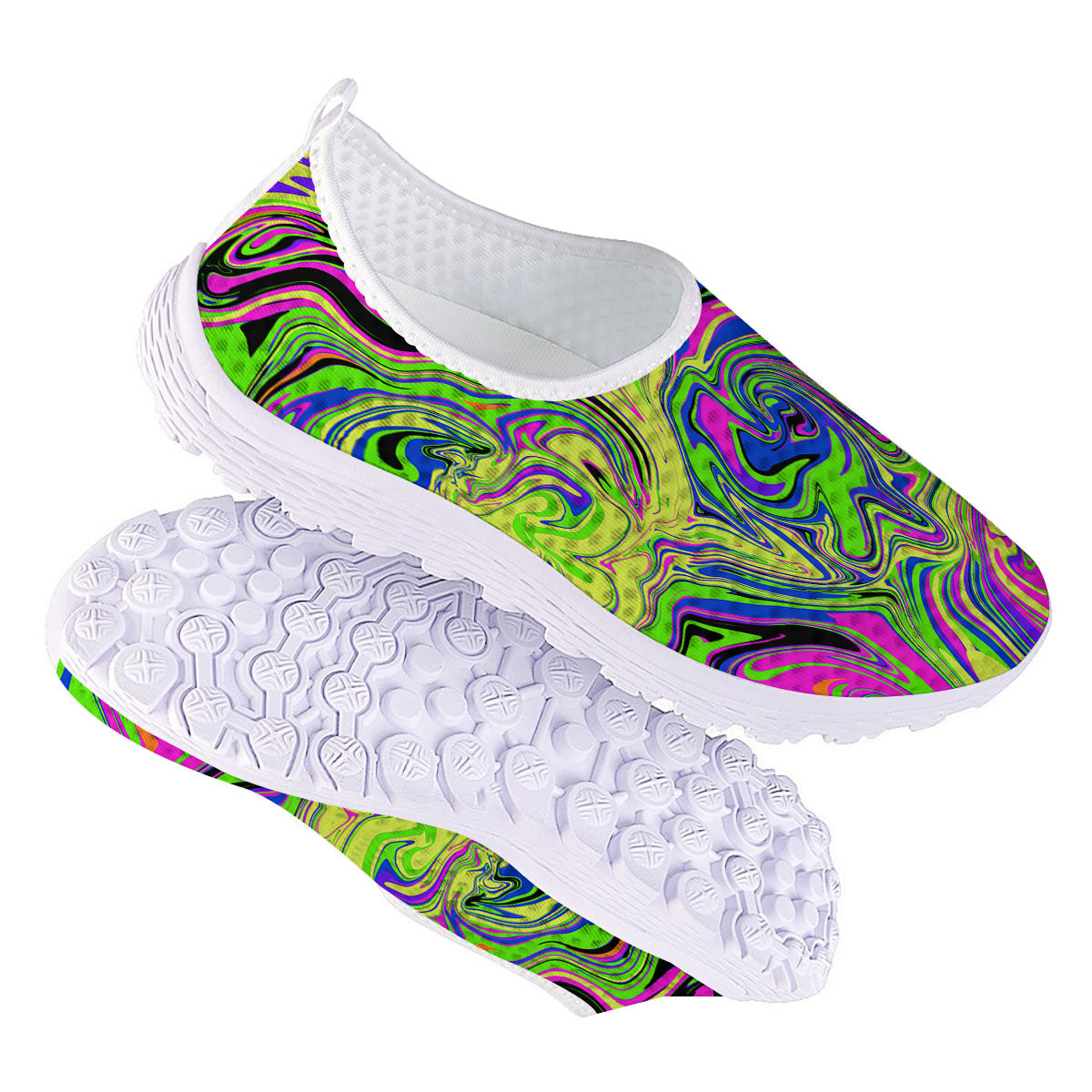 Trippy Abstract Neon Print Nurse Shoes-grizzshop