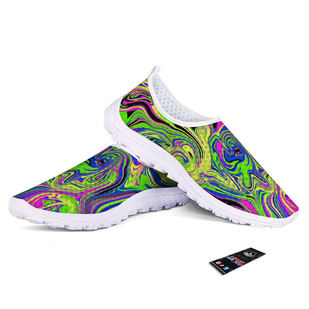 Trippy Abstract Neon Print Nurse Shoes-grizzshop