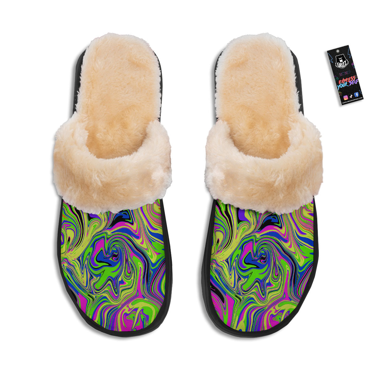 Trippy Abstract Neon Print Slippers-grizzshop