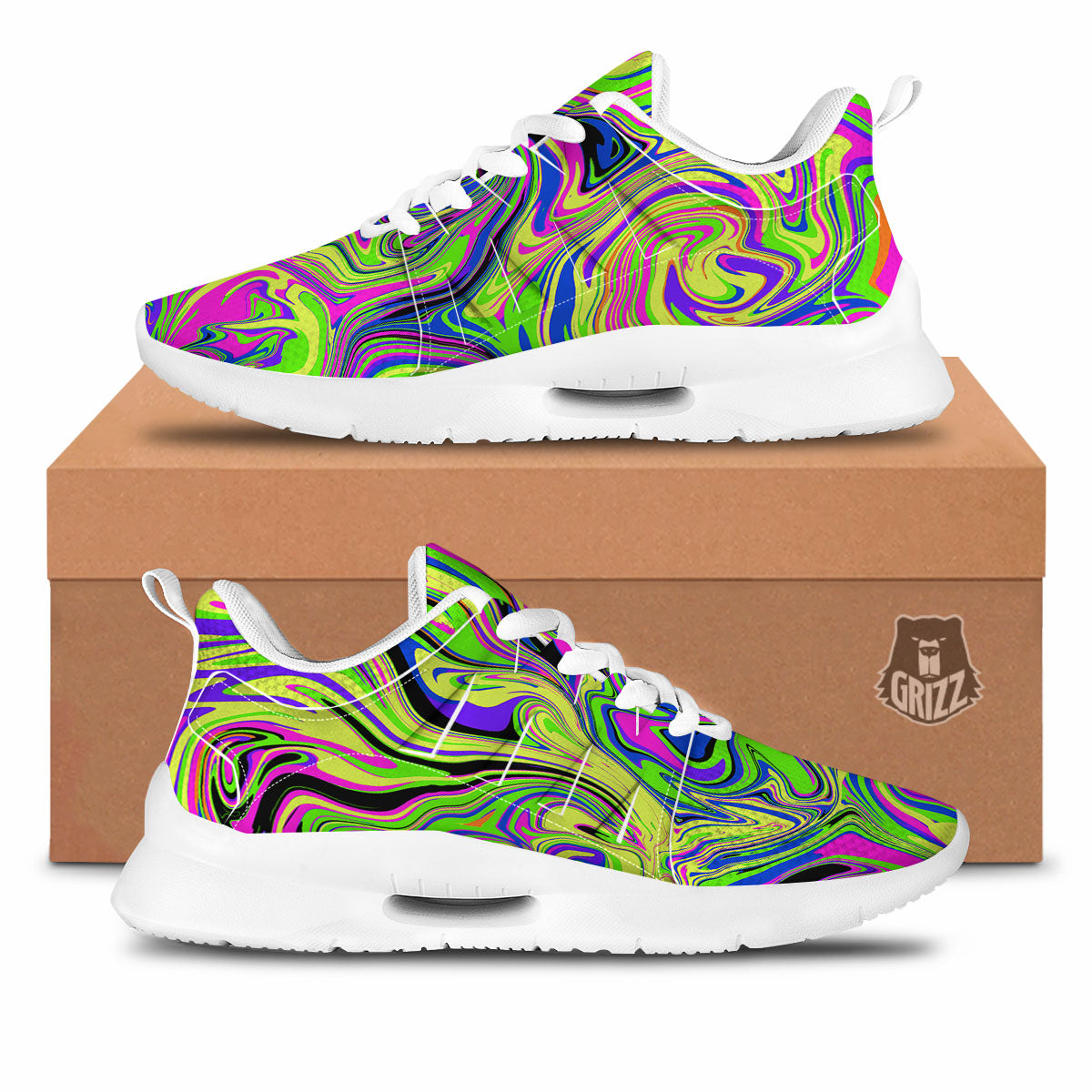 Trippy Abstract Neon Print Tennis Shoes-grizzshop