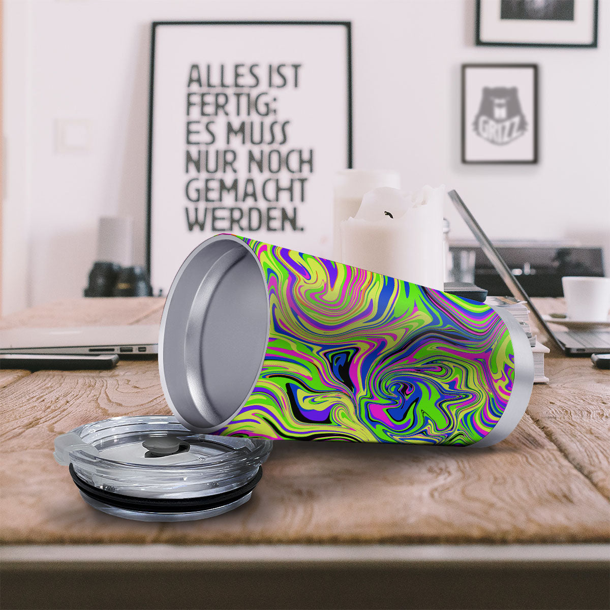 Trippy Abstract Neon Print Tumbler-grizzshop