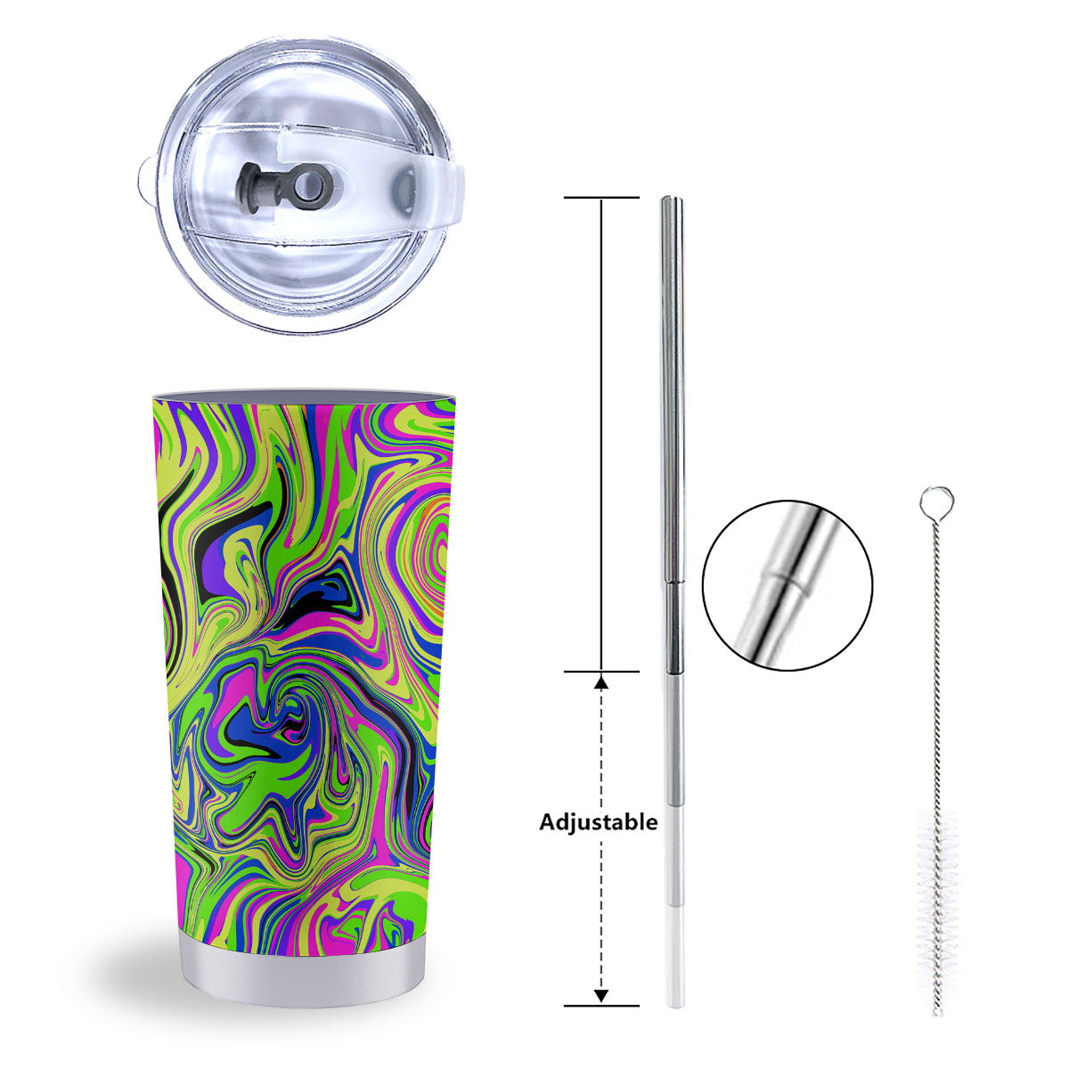 Trippy Abstract Neon Print Tumbler-grizzshop