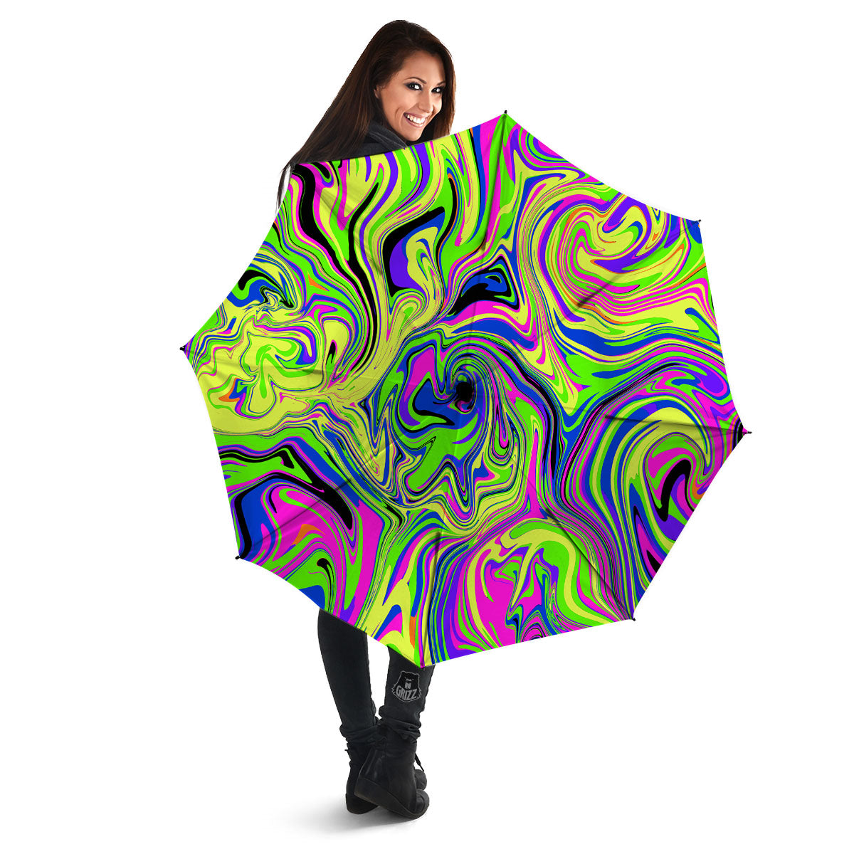 Trippy Abstract Neon Print Umbrella-grizzshop