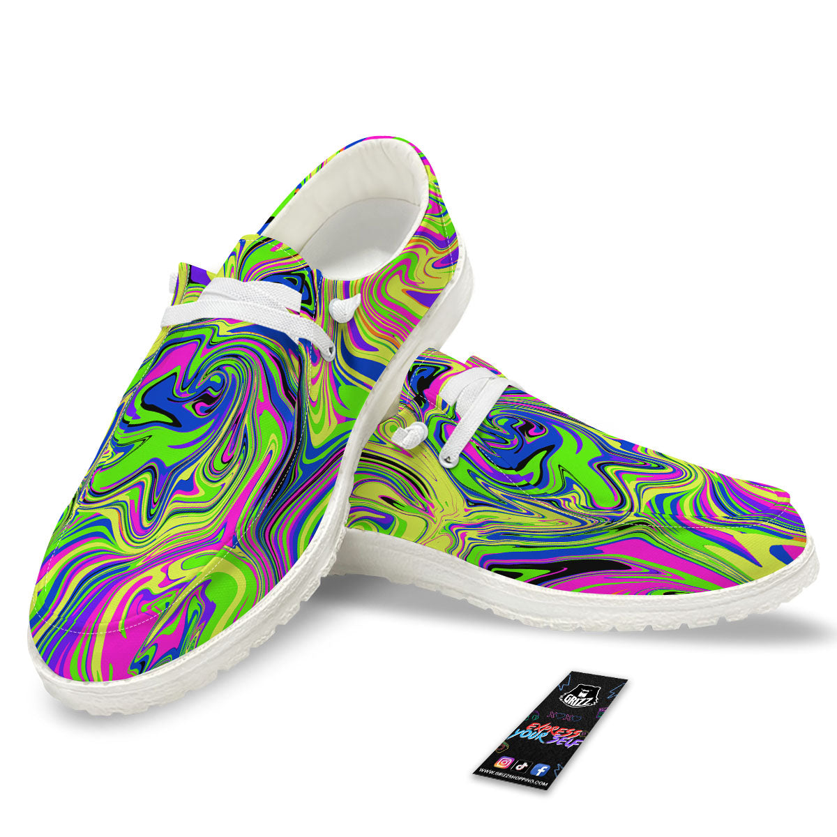 Trippy Abstract Neon Print White Loafers-grizzshop
