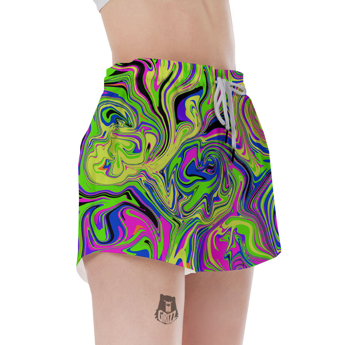 Trippy Abstract Neon Print Women's Shorts-grizzshop