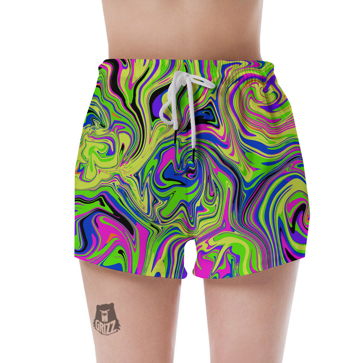 Trippy Abstract Neon Print Women's Shorts-grizzshop