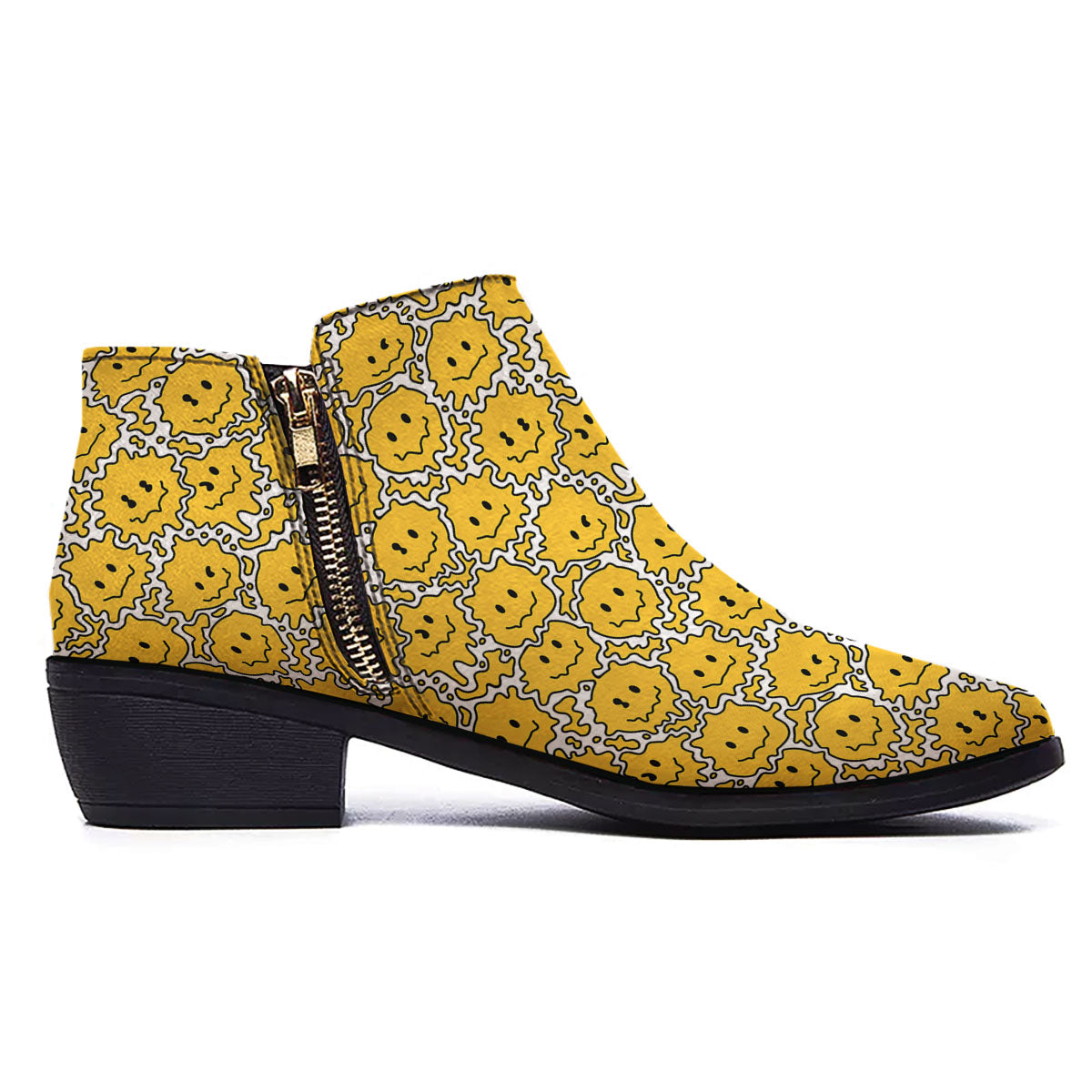 Trippy Abstract Psychedelic Emoji Print Ankle Boots-grizzshop
