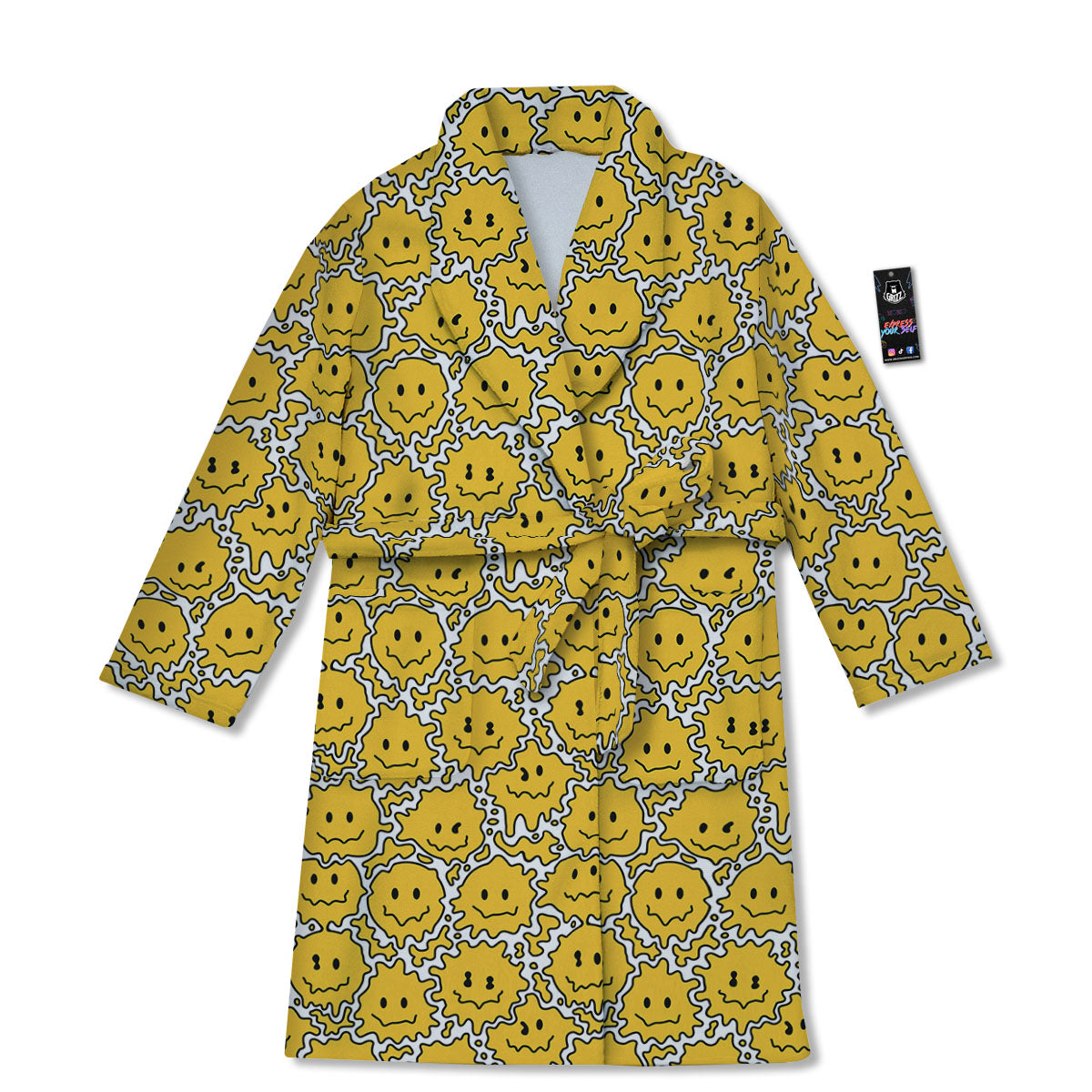 Trippy Abstract Psychedelic Emoji Print Bathrobe-grizzshop