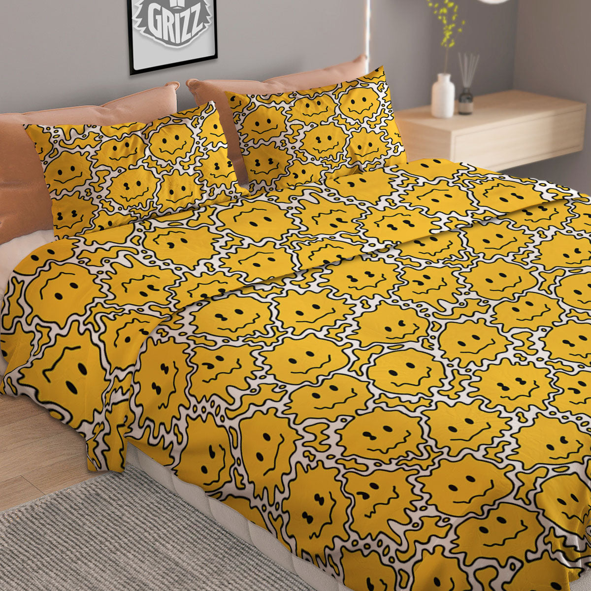 Trippy Abstract Psychedelic Emoji Print Duvet Cover Bedding Set
