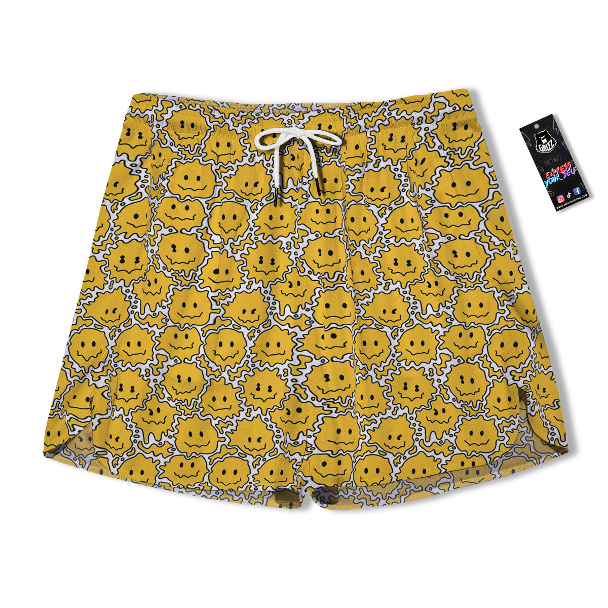 Trippy Abstract Psychedelic Emoji Print Men's Running Shorts-grizzshop