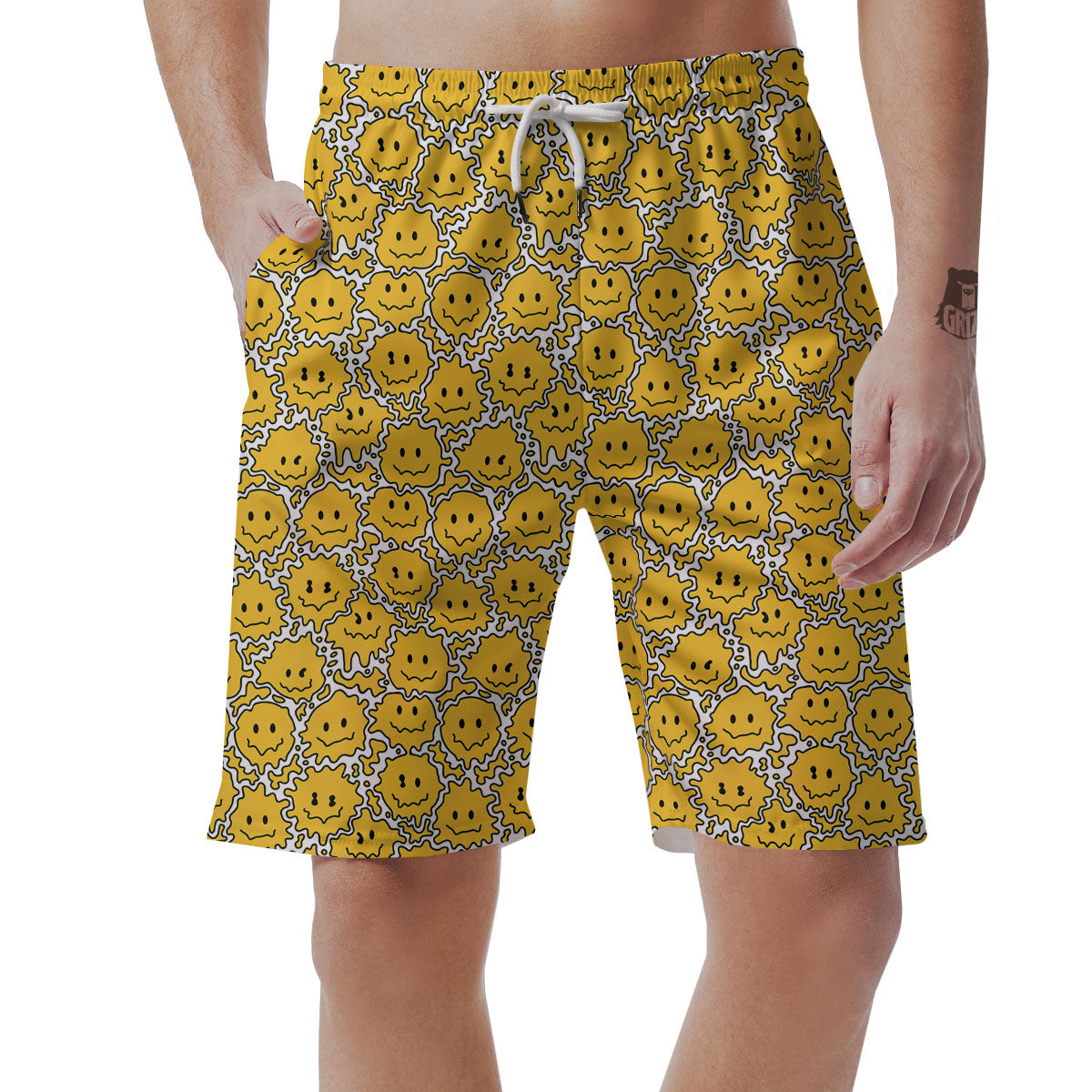 Trippy Abstract Psychedelic Emoji Print Men's Shorts-grizzshop