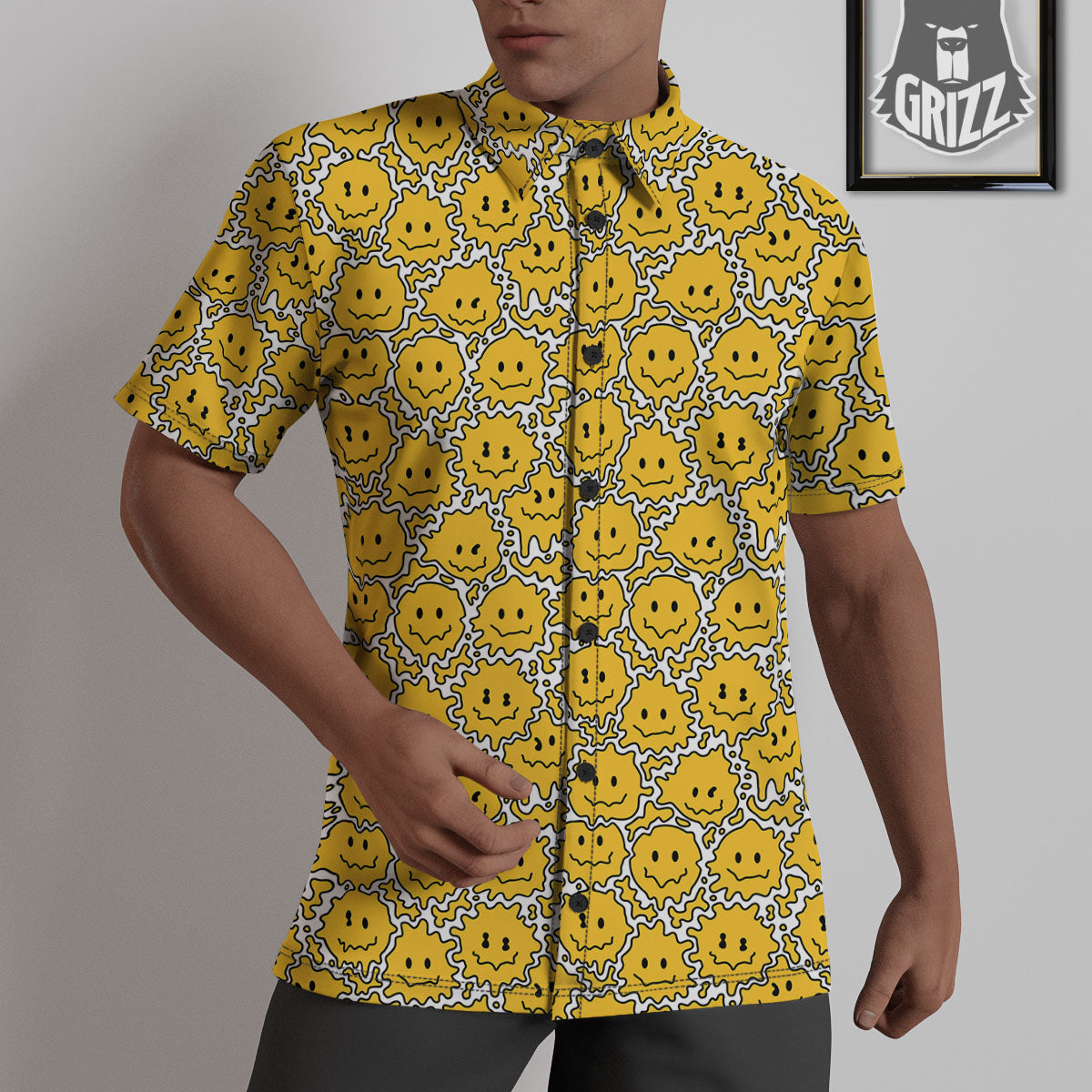 Trippy Abstract Psychedelic Emoji Print Untucked Shirts-grizzshop
