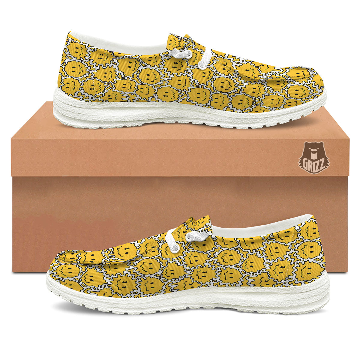 Trippy Abstract Psychedelic Emoji Print White Loafers-grizzshop