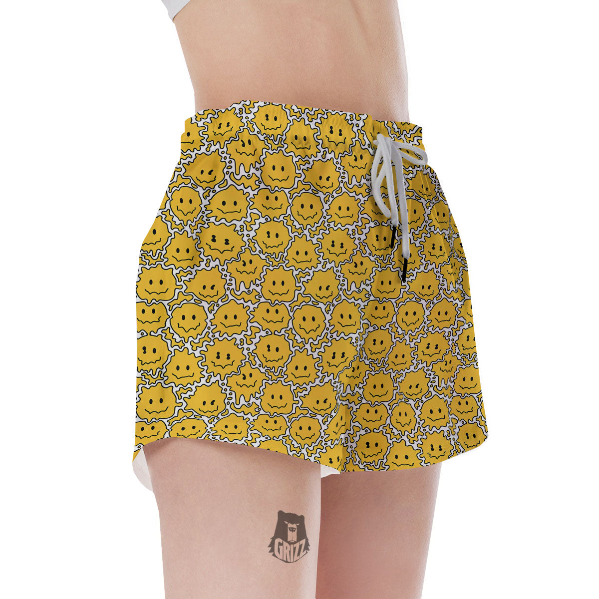 Trippy Abstract Psychedelic Emoji Print Women's Shorts-grizzshop