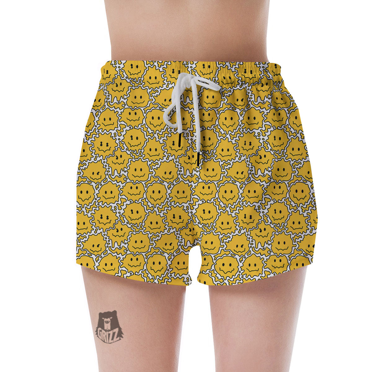 Trippy Abstract Psychedelic Emoji Print Women's Shorts-grizzshop