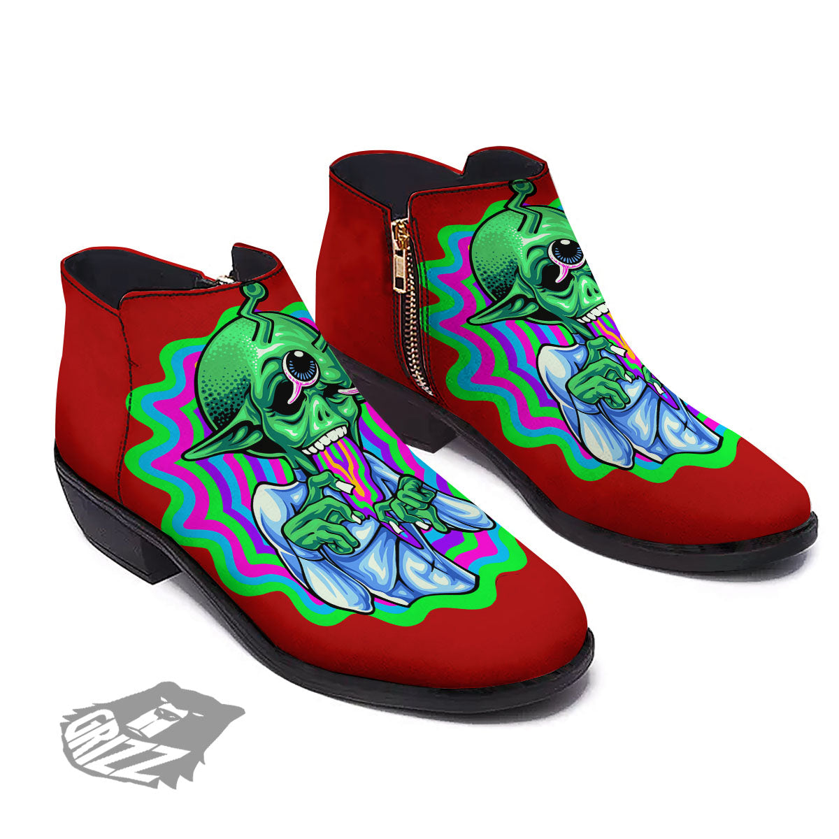 Trippy Alien Crazy Print Ankle Boots-grizzshop
