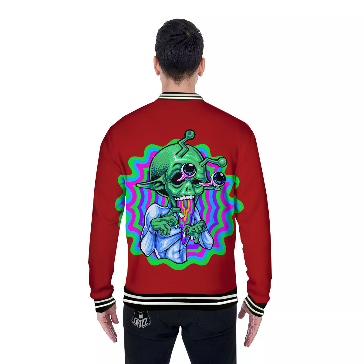Trippy Alien Crazy Print Baseball Jacket-grizzshop