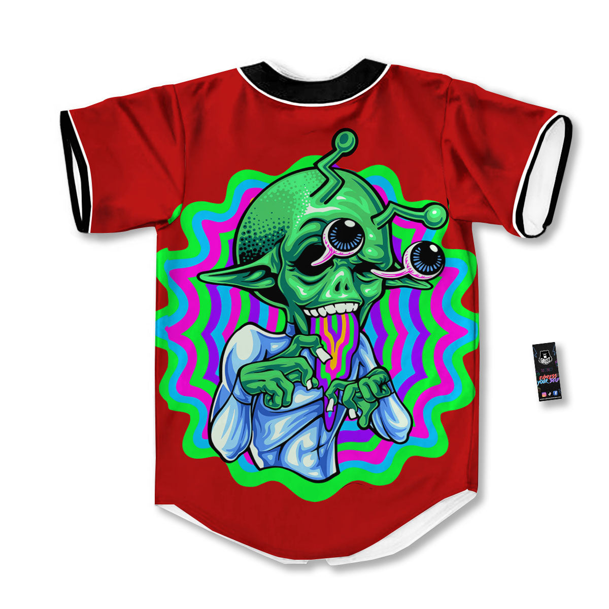 Trippy Alien Crazy Print Baseball Jersey-grizzshop