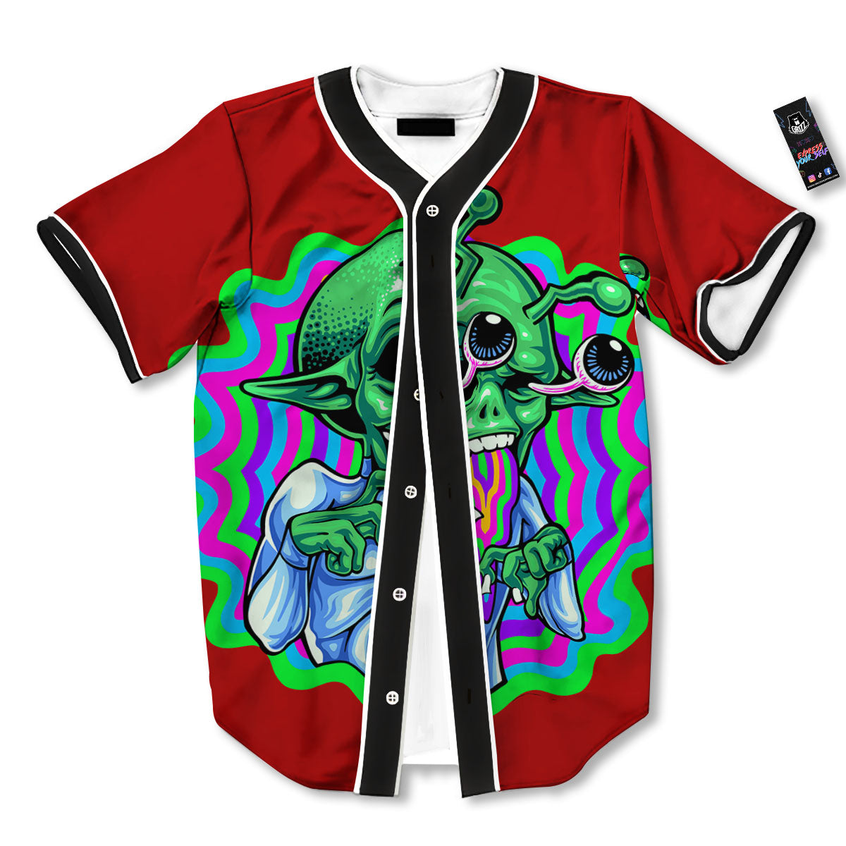 Trippy Alien Crazy Print Baseball Jersey-grizzshop