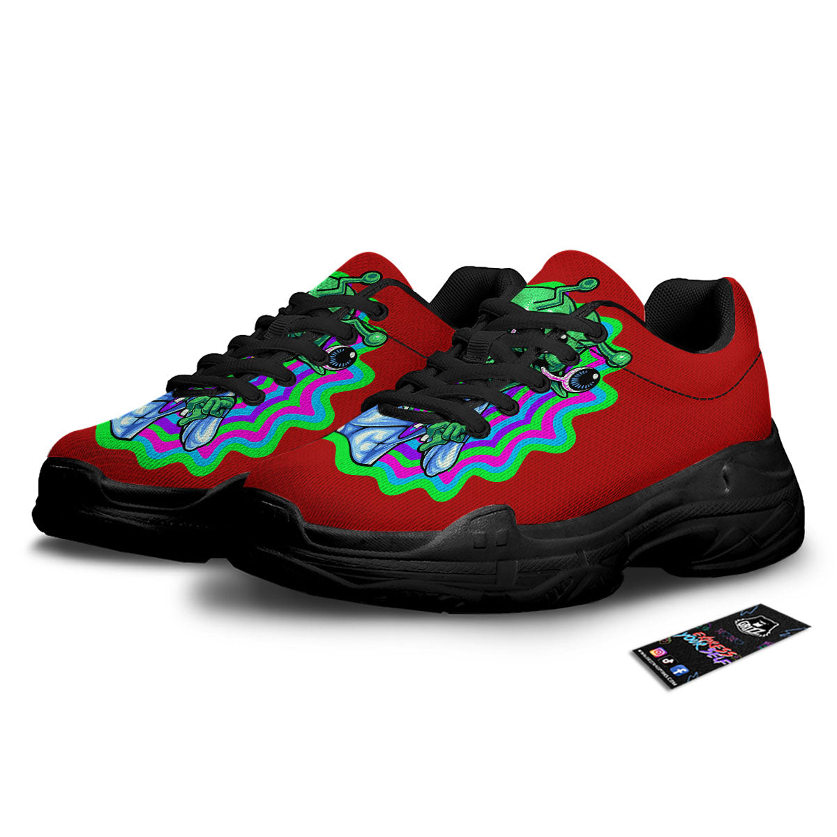 Trippy Alien Crazy Print Black Chunky Shoes-grizzshop