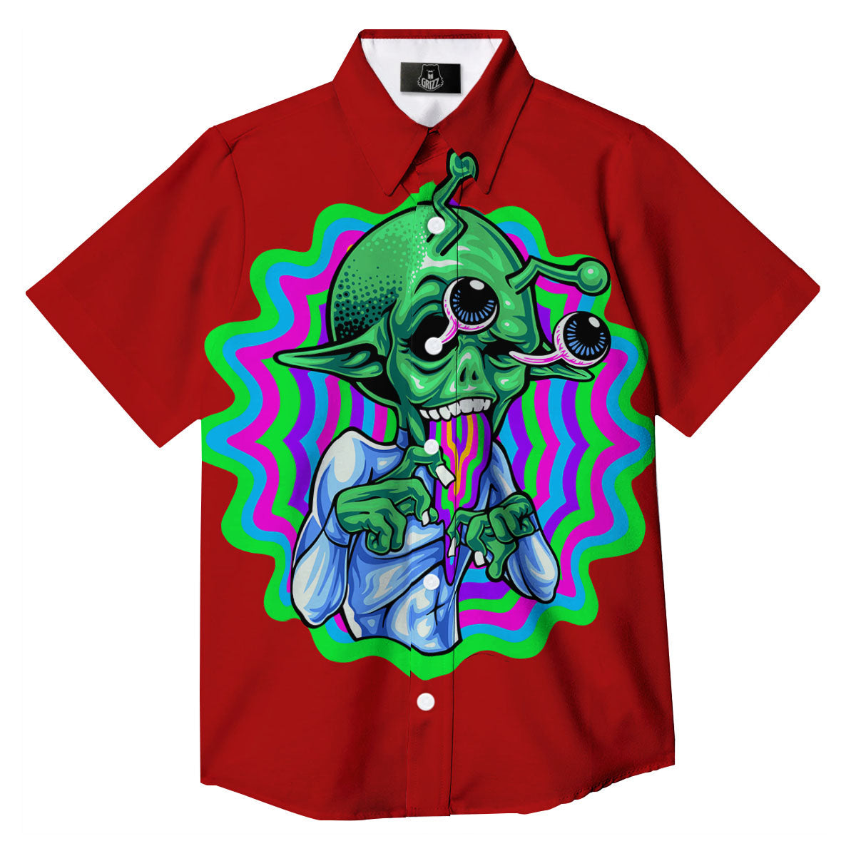 Trippy Alien Crazy Print Button Up Shirt-grizzshop