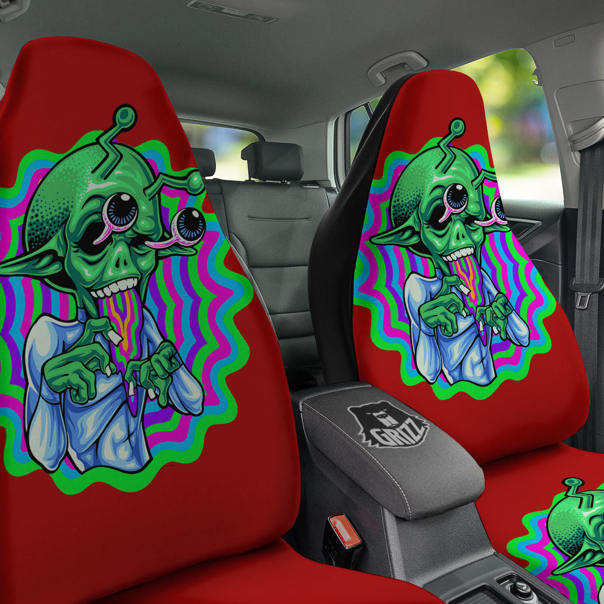 Trippy Alien Crazy Print Car Seat Covers-grizzshop