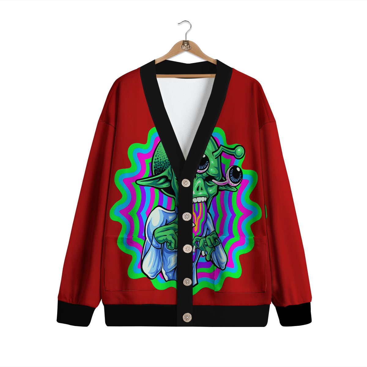 Trippy Alien Crazy Print Cardigan-grizzshop