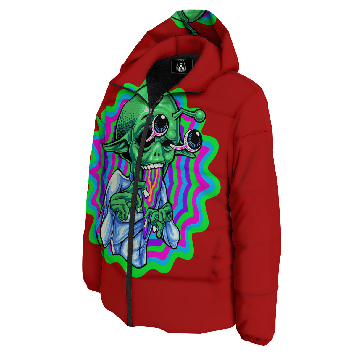 Trippy Alien Crazy Print Down Jacket-grizzshop